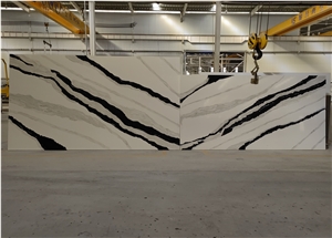 Black And White Super Jumbo Quartz Polished Slabs