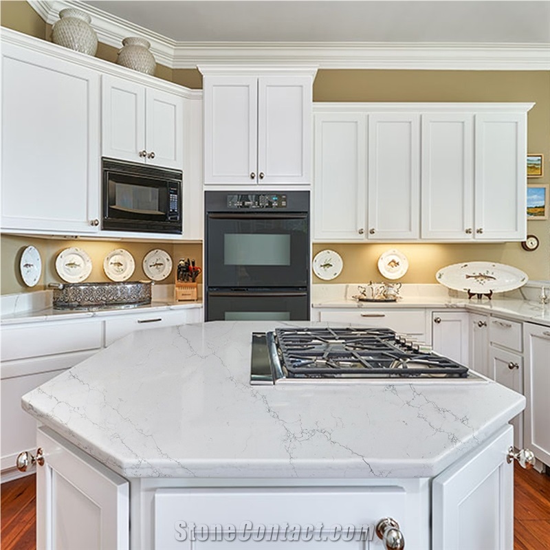 Customized Size Calacatta 5015 White Quartz Kitchen Island