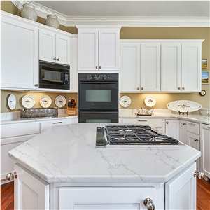 Customized Size Calacatta 5015 White Quartz Kitchen Island