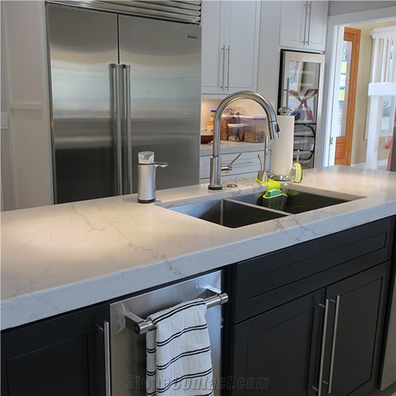 Customized Size Calacatta 5015 White Quartz Kitchen Island