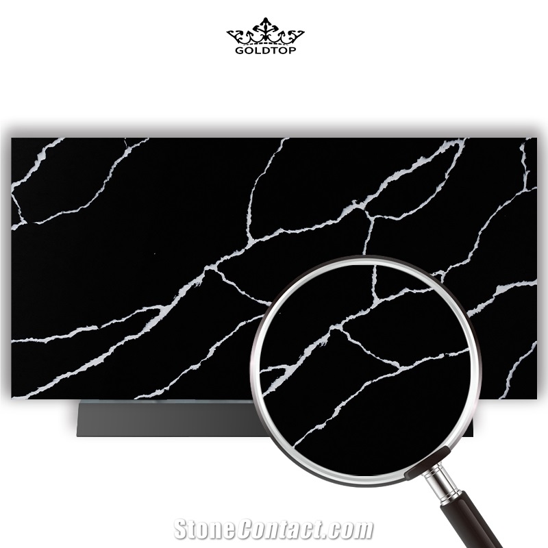 Goldtop Fashion Black Calacatta Artificial Quartz Slabs