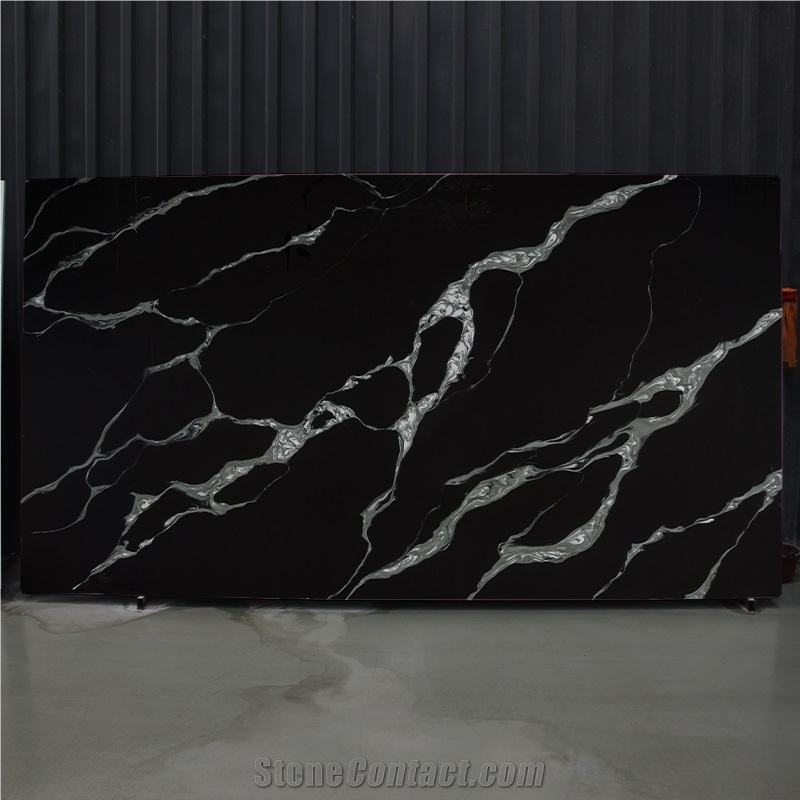 Goldtop OEM/ODM Calacatta Mvjay 5012 Black Quartz Slab
