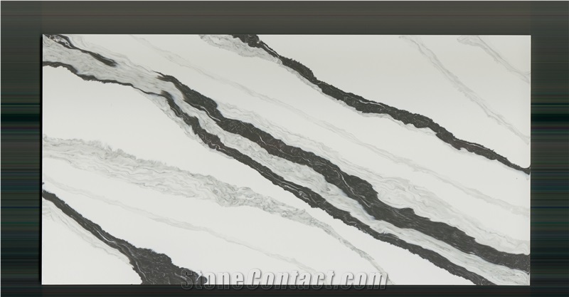 Goldtop OEM/ODM Granding Calacatta Panda White Quartz Slab