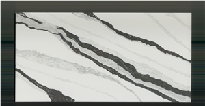 Goldtop OEM/ODM Granding Calacatta Panda White Quartz Slab