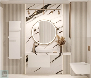 Goldtop OEM/ODM Granding Calacatta Panda White Quartz Slab