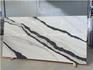 Goldtop OEM/ODM Granding Calacatta Panda White Quartz Slab