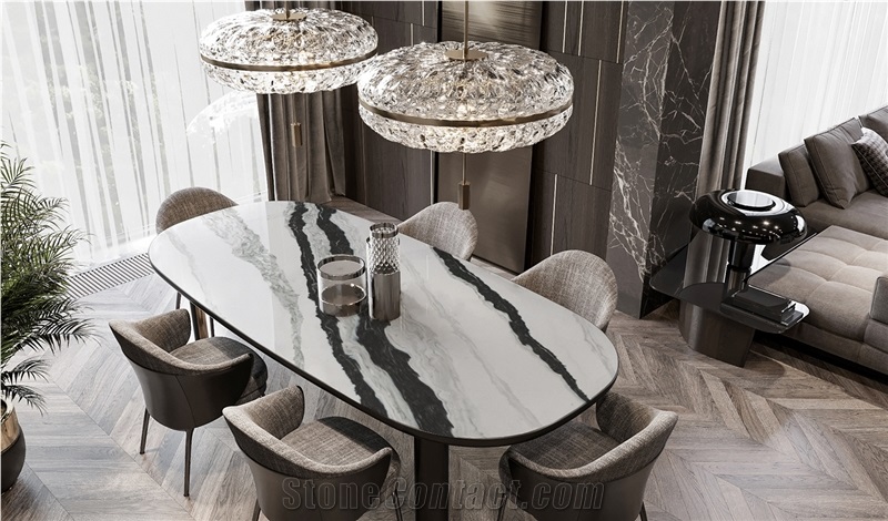 Goldtop OEM/ODM Granding Calacatta Panda White Quartz Slab