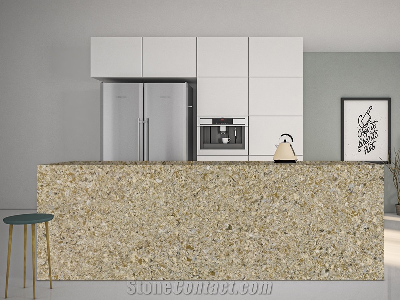Hotsale Gold Quartz 3016 Island Top For Kitchen Decoration