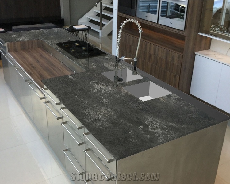 Polished Hot-Sell 6006 Dark Grey Artificial Quartz Slabs