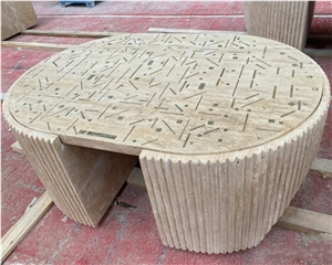 Natural Beige Travertine Coffee Table Solid Stone Table