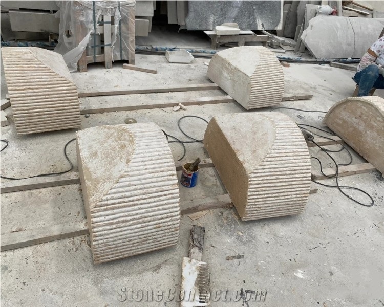 Natural Beige Travertine Coffee Table Solid Stone Table