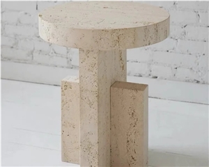 Round Travertine Natural Stone Side Table Display Stand