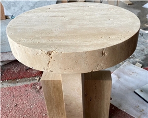 Round Travertine Natural Stone Side Table Display Stand