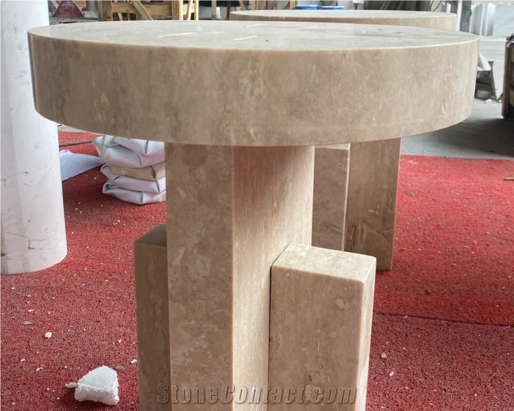 Round Travertine Natural Stone Side Table Display Stand