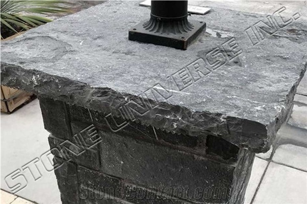 Antique Black Limestone Column Cap, Pillar Cap