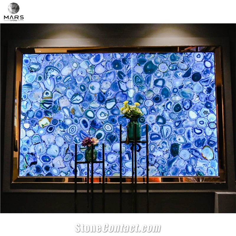 Backlighting Brazilian Gemstone Blue Agate Tile For Wall