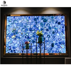 Backlighting Brazilian Gemstone Blue Agate Tile For Wall