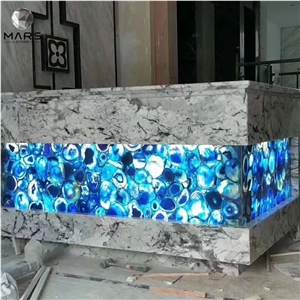 Backlighting Brazilian Gemstone Blue Agate Tile For Wall
