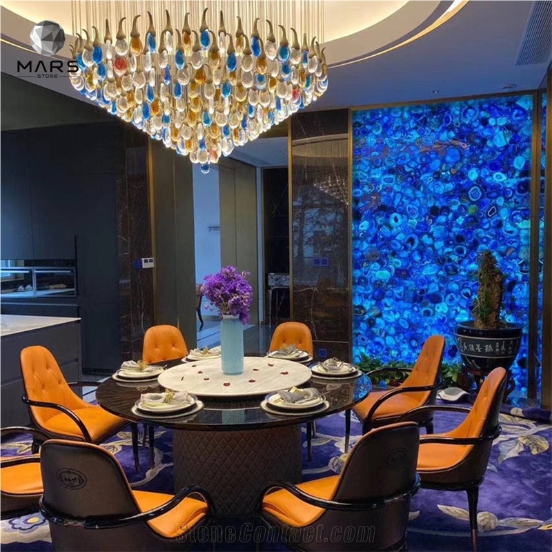 Backlighting Brazilian Gemstone Blue Agate Tile For Wall