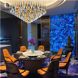 Backlighting Brazilian Gemstone Blue Agate Tile For Wall