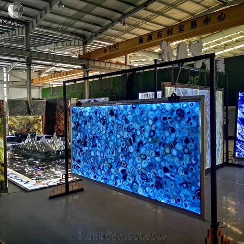 Backlighting Brazilian Gemstone Blue Agate Tile For Wall