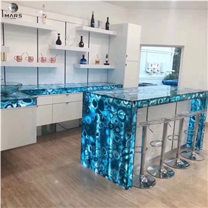 Backlighting Brazilian Gemstone Blue Agate Tile For Wall