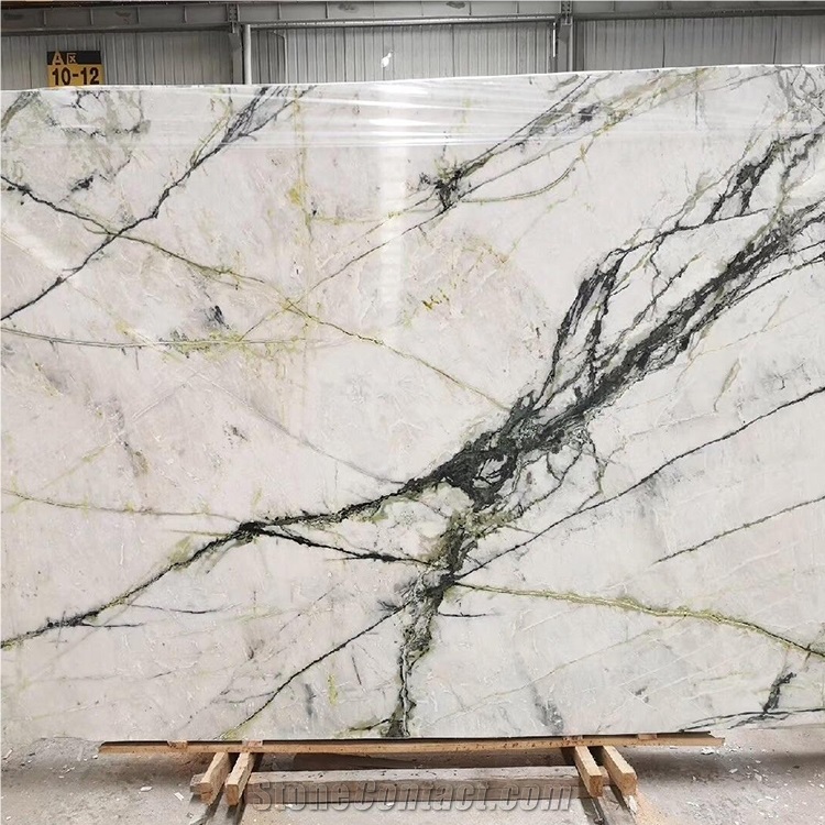 Natural White Marble With Green Veins Marble Slab