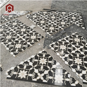 White With Black Marble Water-Jet Pattern Tiles