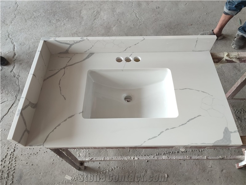 Marble Vanity Top With Integrated Oval Bowl