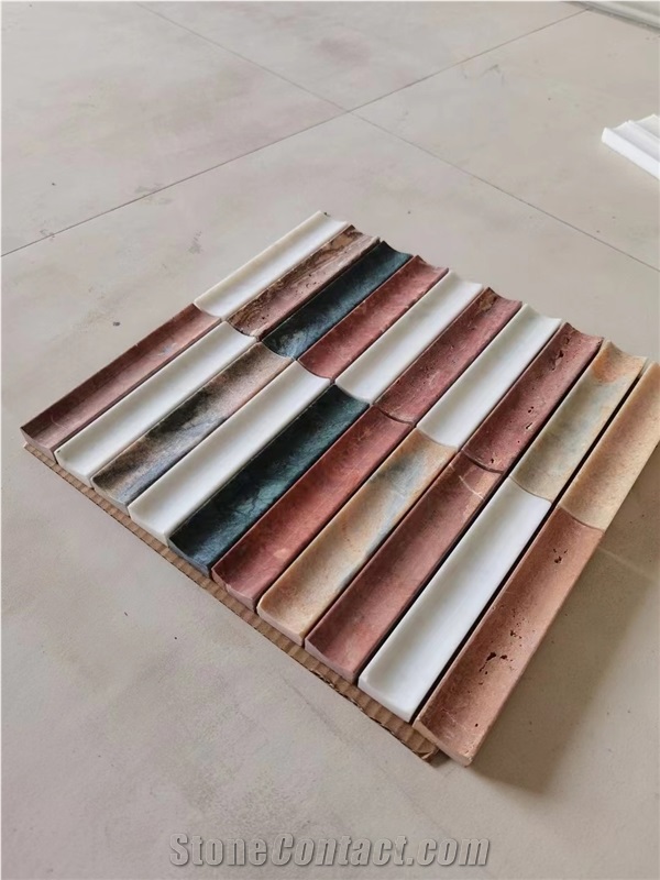 Marble Linear Stirps Mosaic Blue Palissandro Pencil Round