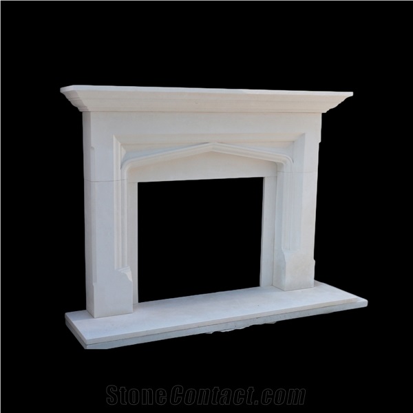 White Limestone Modern Style Living Room  Fireplace Mantel