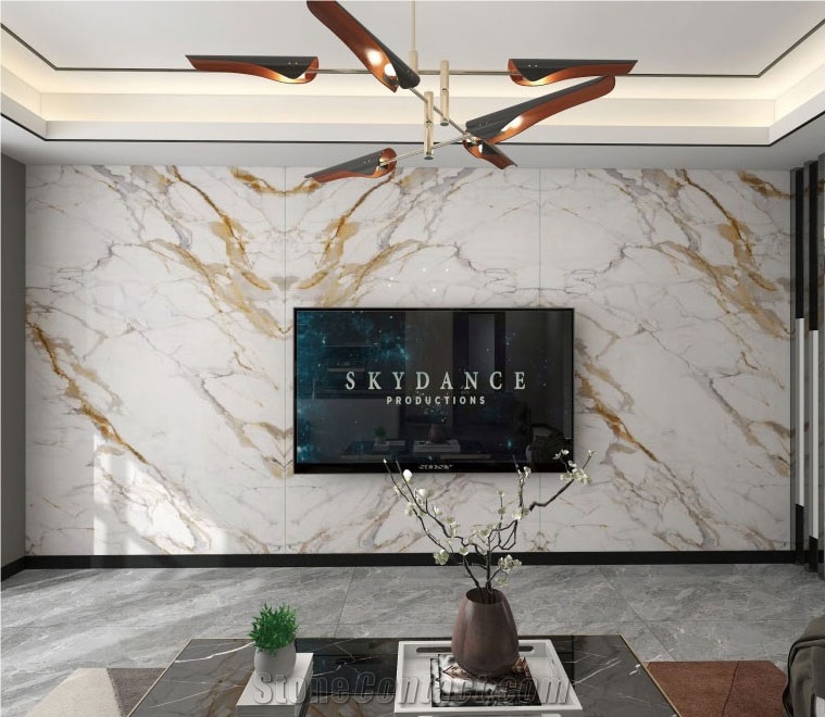 12MM Calacatta Platinum Sintered Stone Slab For TV Wall