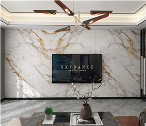12MM Calacatta Platinum Sintered Stone Slab For TV Wall