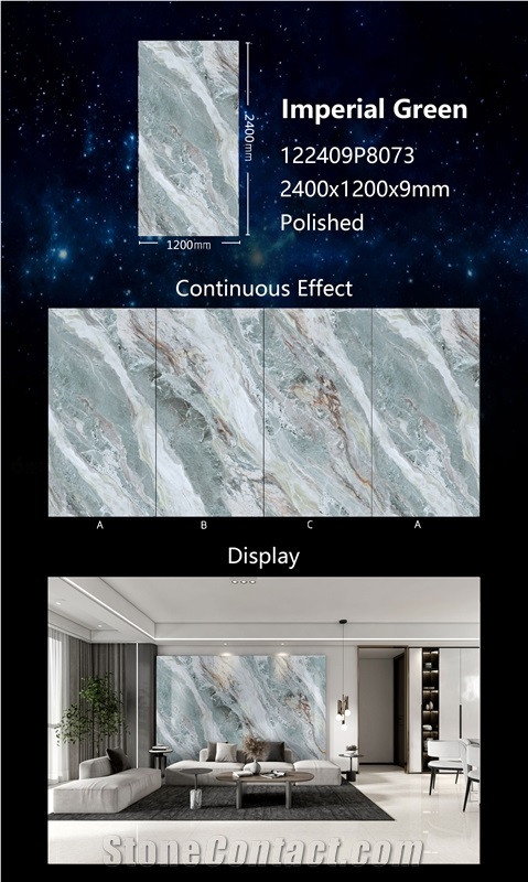 Imperial Green Artificial Sintered Stone Slab For Wall