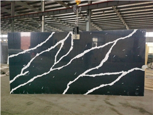 Calacatta Black Quartz Slabs Z9306 Big White Vein
