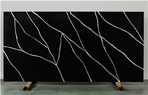 Cool Black Background Calacatta Quartz Slab
