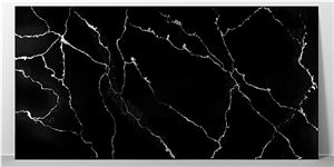Glossy Black And Modern Calacatta Quartz Slabs 2023 Z-9306