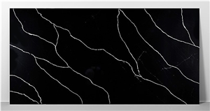 Glossy Black & Modern Calacatta Quartz Slabs 2023 Z-9302