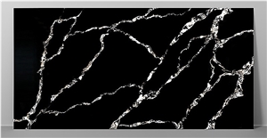 Glossy Black & Modern Calacatta Quartz Slabs 2023 Z-9308