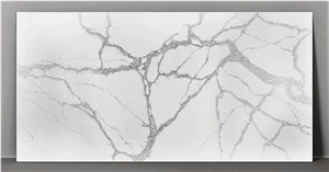 Glossy & Shining White Calacatta Quartz Slabs 2023 Z-8926