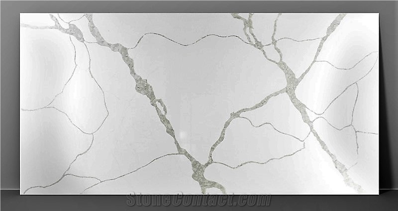 Glossy & Shining White Calacatta Quartz Slabs 2023 Z-8927