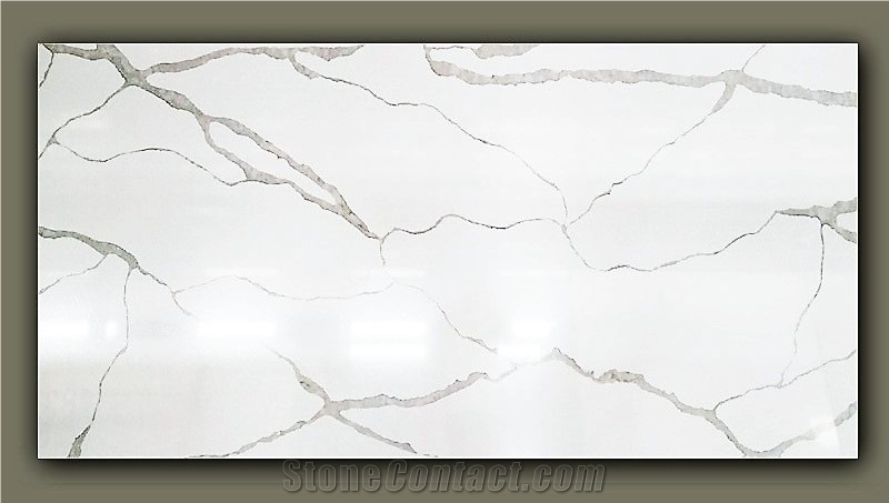 New Calacatta Texture With Bright Surface Quartz Slabs 9030