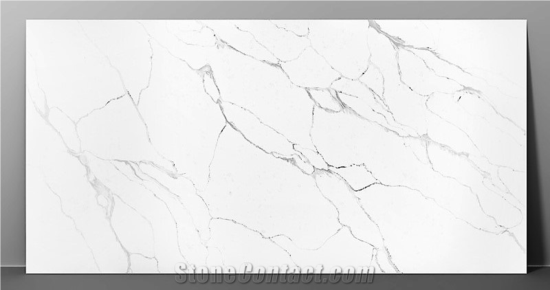 New Texture Glossy Calacatta Quartz Slabs Z-8936