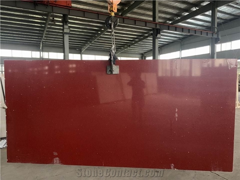 Pure And Sparkling Red Quartz Stone Slab