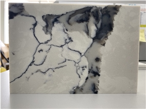 Quartz Stone Slab White Background Color Grey Veins