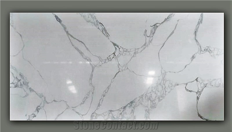 Shining White Of Calacatta Texture Quartz Slabs 9578