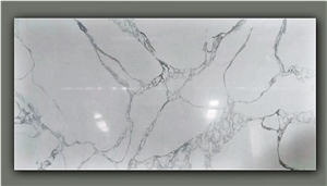 Shining White Of Calacatta Texture Quartz Slabs 9578