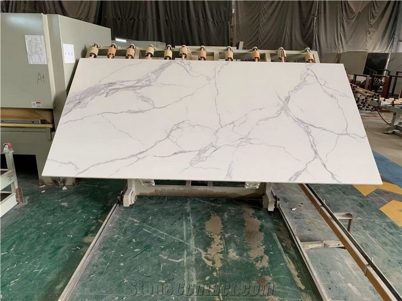 Super White Calacatta Laza Quartz Stone Slab ZD-9044