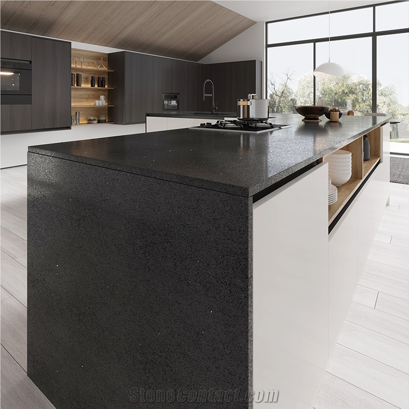 OPPEIN Black Modern Artificial Quartz Slab 3050*1520Mm
