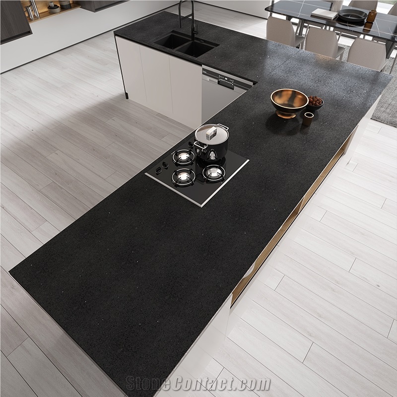OPPEIN Black Modern Artificial Quartz Slab 3050*1520Mm